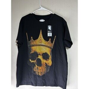 NWT Heads or Tails Black T-Shirt XL Gold Rhinestone Crown Skull Mens Graphic